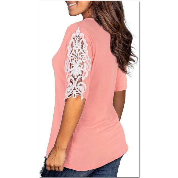 NWT Short Sleeve Decorative T-Shirt  with Lace Applique Sleeves - Picture 3 of 7